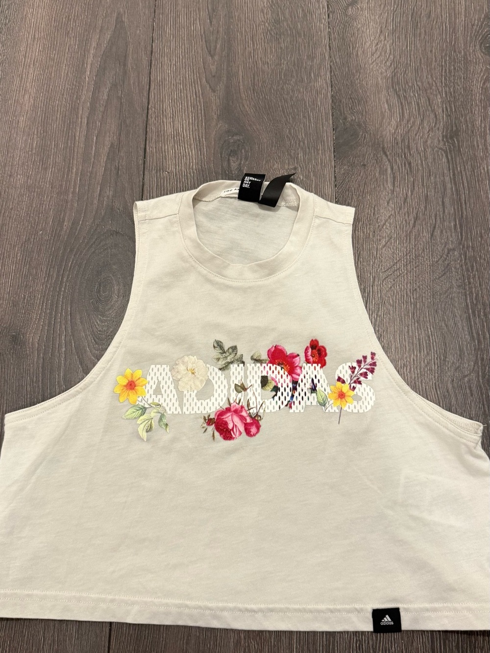 Adidas Women's Cream Floral Logo Cropped Tank